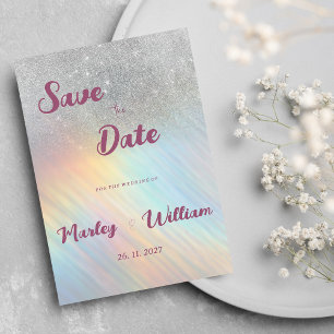 Convites Glitter prateado holográfico do arco-íris Salvar a