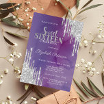 Convites Glitter Prateado Moderno Coloca Violet Sweet 16<br><div class="desc">Um moderno,  chic e glamouroso Sweet 16 com pingos de brilho num fundo violeta.</div>