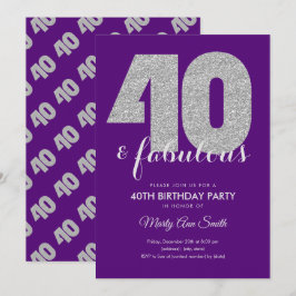 Convites Glitter Prateado Roxo 40 e Festa de aniversário Fa