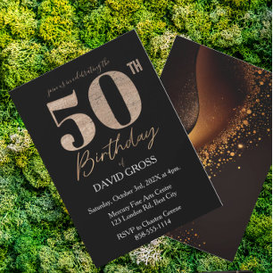 Convites Glitter preto e Dourado rola 50º aniversário