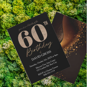 Convites Glitter preto e Dourado rola 60º aniversário