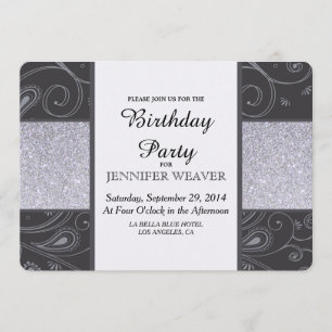 Convites Glitter preto e prateado e Design de espirros