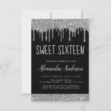Glitter Preto Silver Sparkle Elegante Sweet 16