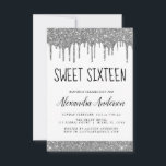 Convites Glitter Preto Silver Sparkle Elegante Sweet 16<br><div class="desc">Convite de aniversário 16 Doce Glitter Glitter Glitter Coletor de Prata,  Branco e Preto Este é o perfeito 16 anos de Aniversário convite para uma Festa de aniversário de Rapariga Moderna com Glitter Sparkle. Entre em contato com o designer para encontrar itens personalizados correspondentes.</div>