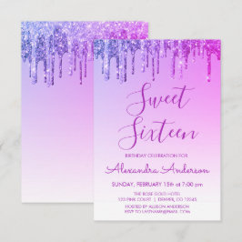 Convites Glitter Purple Sparkle Doce Dezesseis Aniversário