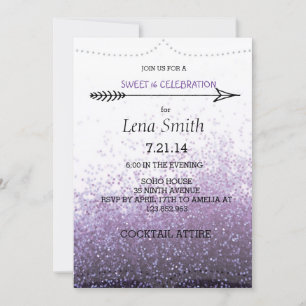 Convites Glitter Purple Sweet 16 / Cocktail Party Invite