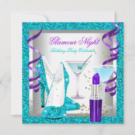 Convites Glitter Purple Teal Glamor Night Martini