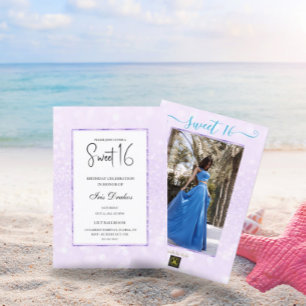 Convites Glitter púrpura elegante doce 16