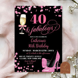 Convites Glitter Rosa 40 e fabuloso aniversário de saltos a