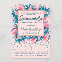 Glitter Rosa Confetti Floral Español Quinceañera