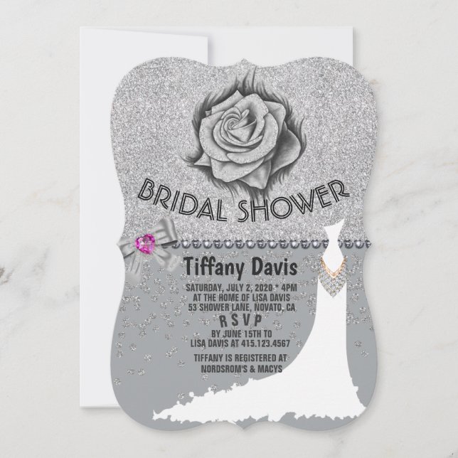 Convites Glitter, Rosa, Diamantes e Placa de Chá de panela  (Frente)