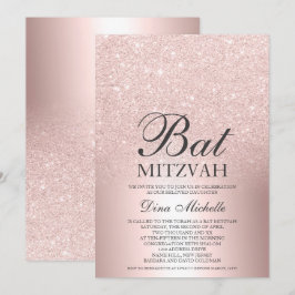 Convites Glitter rosa dourado Chic metálico ombre Bat Mitzv