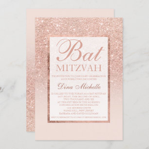 Convites Glitter rosa dourado elegante Bat Mitzvah