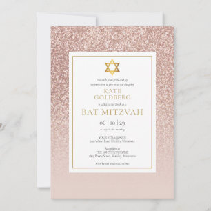 Convites Glitter Rosa Dourado Mitzvah