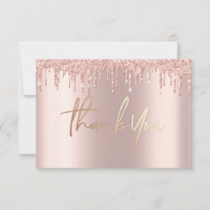 Convites Glitter Rosa dourado pinga mármore Obrigado Cart