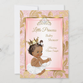 Convites Glitter Rosa Dourado Princesa Chá de fraldas Étnic