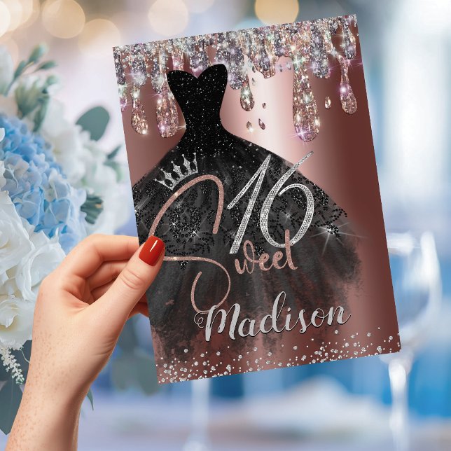 Convites Glitter rosa dourado quico gota doce 16 (Criador carregado)