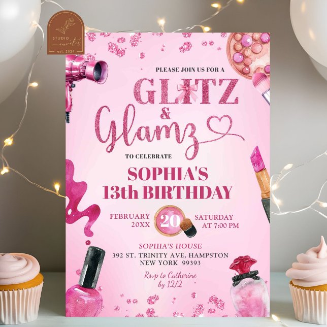 Convites Glitter Rosa Glitz e Glamz Compõem Aniversário (Criador carregado)