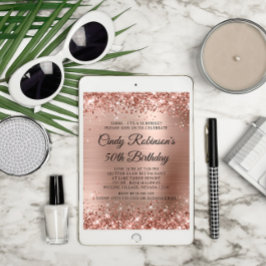 Convites Glitter Rosa Gold Foil Surpresa 50º Aniversário
