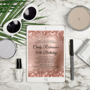 Convites Glitter Rosa Gold Foil Surpresa 50º Aniversário