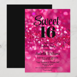 Convites Glitter Rosa Quente Glam Sweet 16 Aniversário