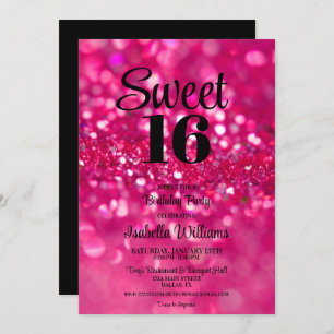 Convites Glitter Rosa Quente Glam Sweet 16 Aniversário