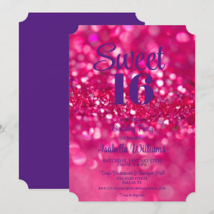 Convites Glitter Rosa Quente Glam Sweet 16 Aniversário