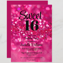 Convites Glitter Rosa Quente Glam Sweet 16 Aniversário