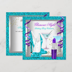 Convites Glitter Roxo Azul Glamour Noite Martini Festa
