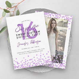 Convites Glitter Roxo Confetti Surpresa Sweet 16