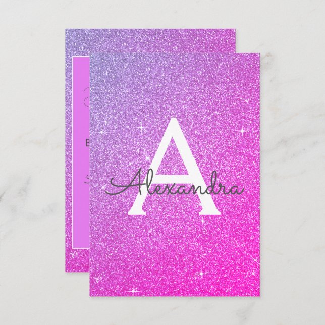 Convites Glitter roxo rosa 16 Sweet Salve a data (Frente/Verso)