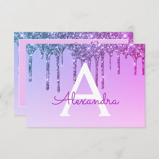 Convites Glitter roxo Sweet 16 Save the Date (Salvar a data (Frente/Verso)