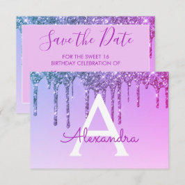 Convites Glitter roxo Sweet 16 Save the Date (Salvar a data