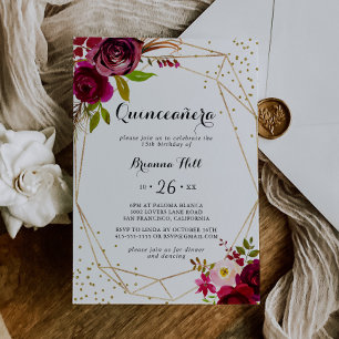 Convites Glitter Russo Geométrico Dourado Quinceañera