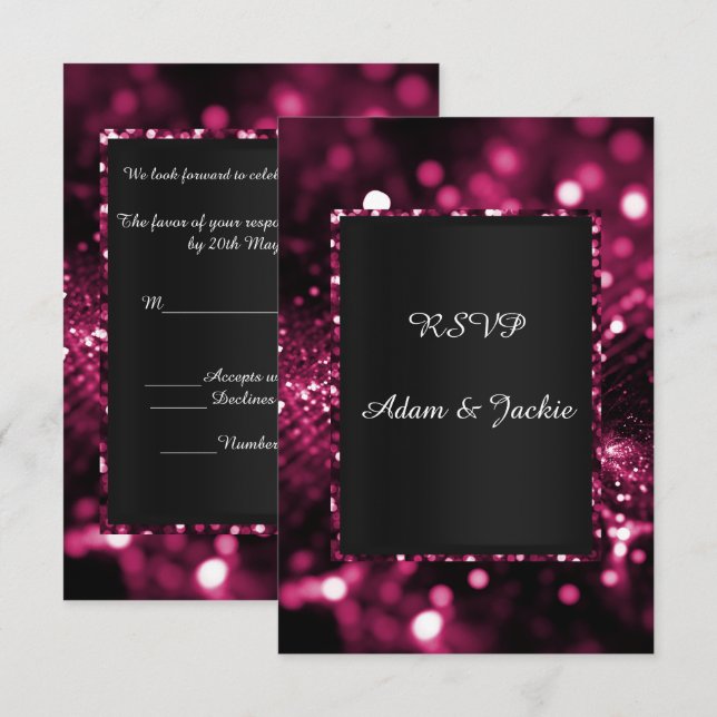 Convites GLITTER SATIN ELEGANTE LUXO rsvp (Frente/Verso)