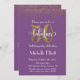 Convites Glitter & Script 50 & Fabuloso em Roxo, Aniversári