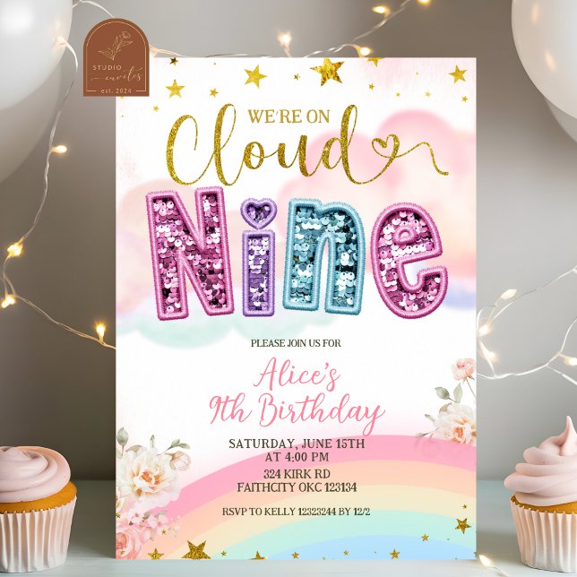 Convites Glitter sequin pastel cloud nine birthday (Criador carregado)
