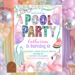 Convites Glitter Sequin Pool Party Birthday invitation