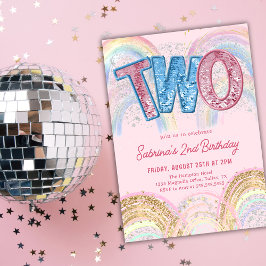 Convites Glitter Sequin Rainbow 2nd Birthday Invitation