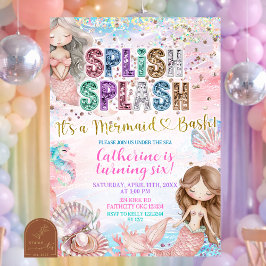 Convites Glitter Sequin Splish Splash mermaid bash invitati