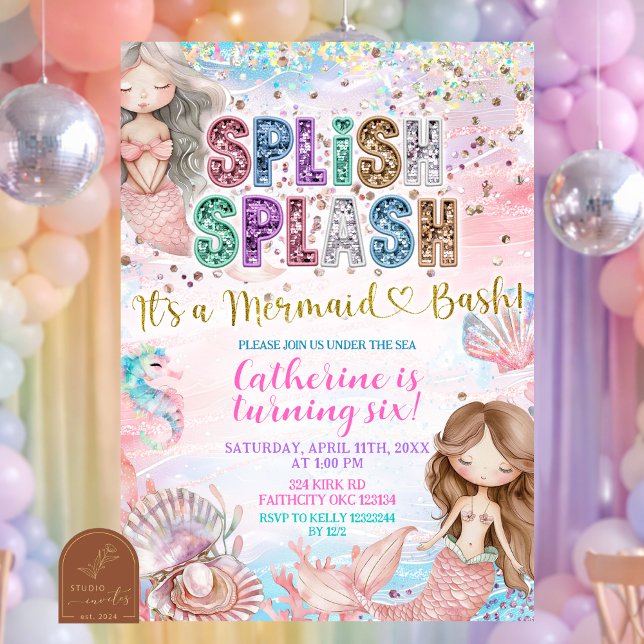 Convites Glitter Sequin Splish Splash mermaid bash invitati (Criador carregado)