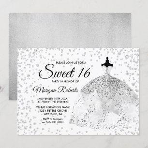 Convites Glitter Silver Confetti Vestido Doce Doce 16 Convi