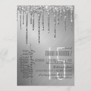 Convites Glitter Silver de Luxo Sparkly Coloca Quinceañera