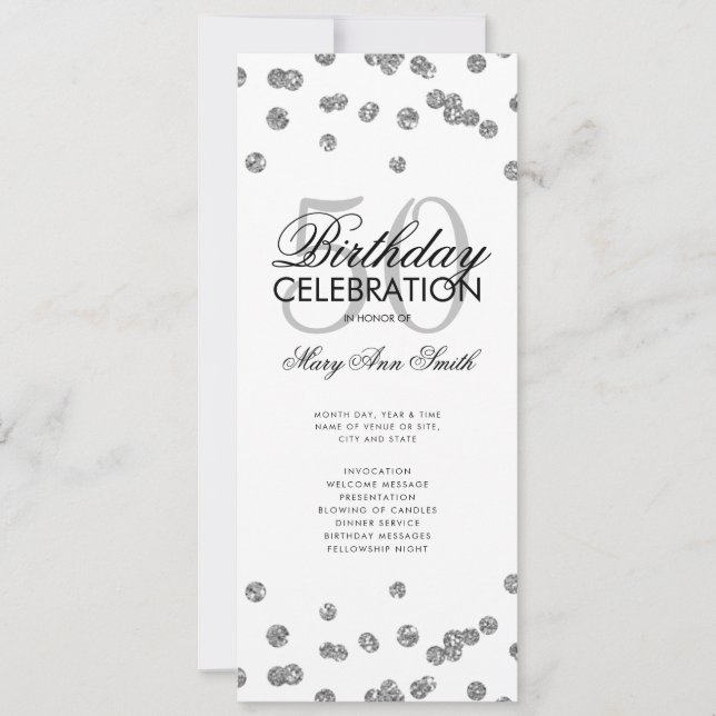 Convites Glitter Silver do Programa de Festa de aniversário (Frente)