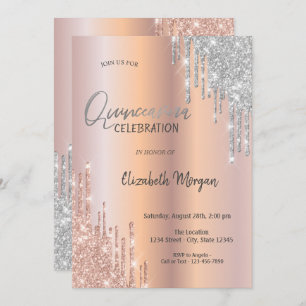 Convites Glitter Silver Dourado rosa Quinceañera