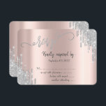 Convites Glitter Silver Drives Bat Mitzvah RSVP<br><div class="desc">O brilho elegante de prata pinga sobre um fundo de rosa.</div>
