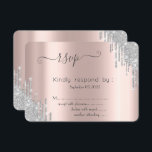 Convites Glitter Silver Drives Bat Mitzvah RSVP<br><div class="desc">O brilho elegante de prata pinga sobre um fundo de rosa.</div>