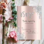 Convites Glitter Silver Drives Rosa Bat Mitzvah RSVP de Bat<br><div class="desc">O brilho elegante de prata pinga sobre um fundo de rosa.</div>