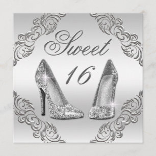 Convites Glitter Silver Glamoroso Alto Calcanhar Doce 16