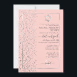 Convites Glitter Silver Rosa Confetti Side Bat Mitzvah<br><div class="desc">Este elegante e luxuoso convite do Bat Mitzvah é perfeito para um evento clássico e formal. Ele apresenta um confete cinza-prateado cintilante impresso falso, espalhado no lado e na parte superior de uma borda fina de retângulo prateado e fundo rosa-pincelado. É chico, glamouroso, moderno, simples e bonito; o melhor design...</div>